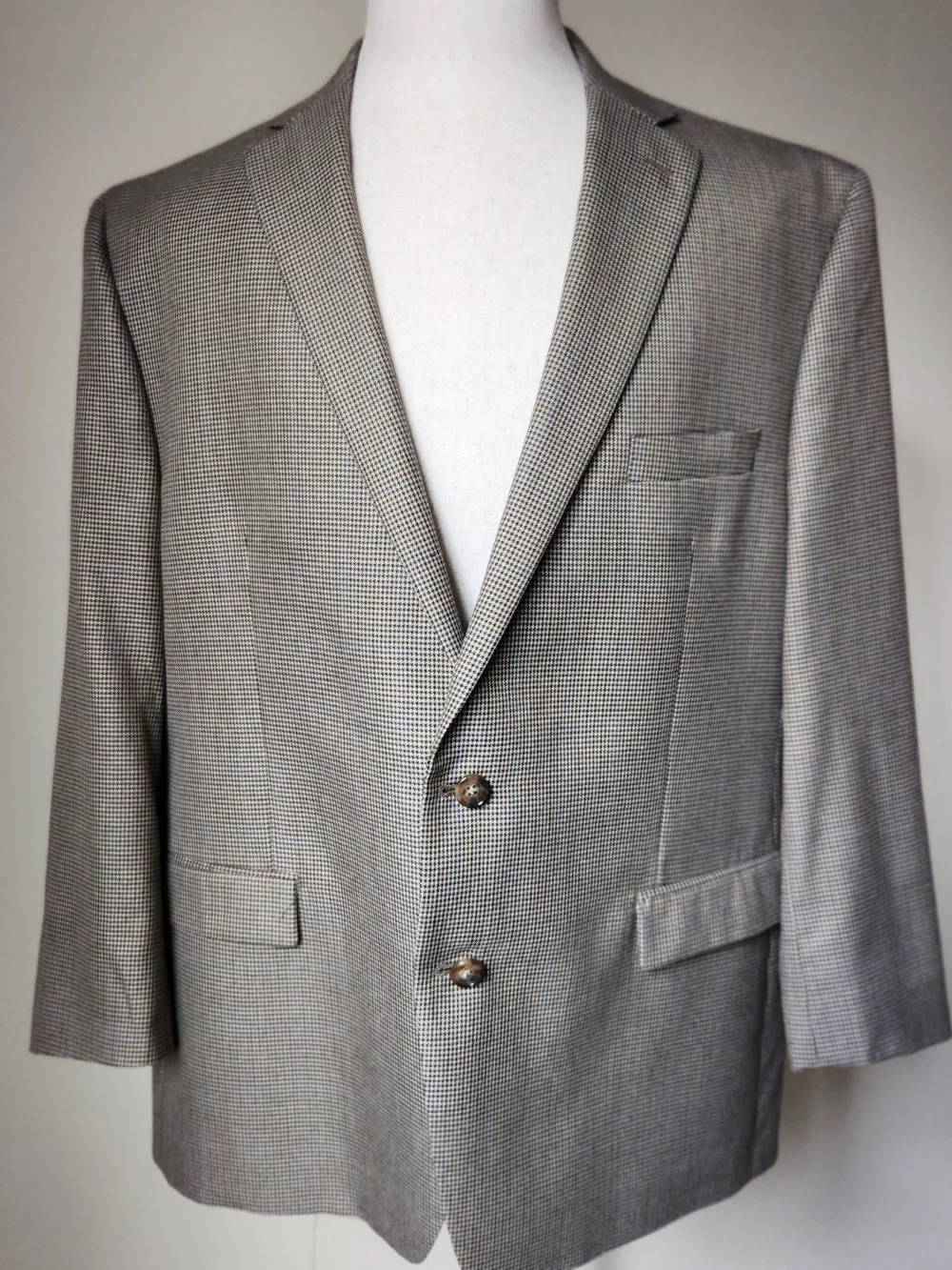 Lauren Ralph Lauren Mens 48R Tweed Look Houndstooth Blazer Tan Brown Sport Coat